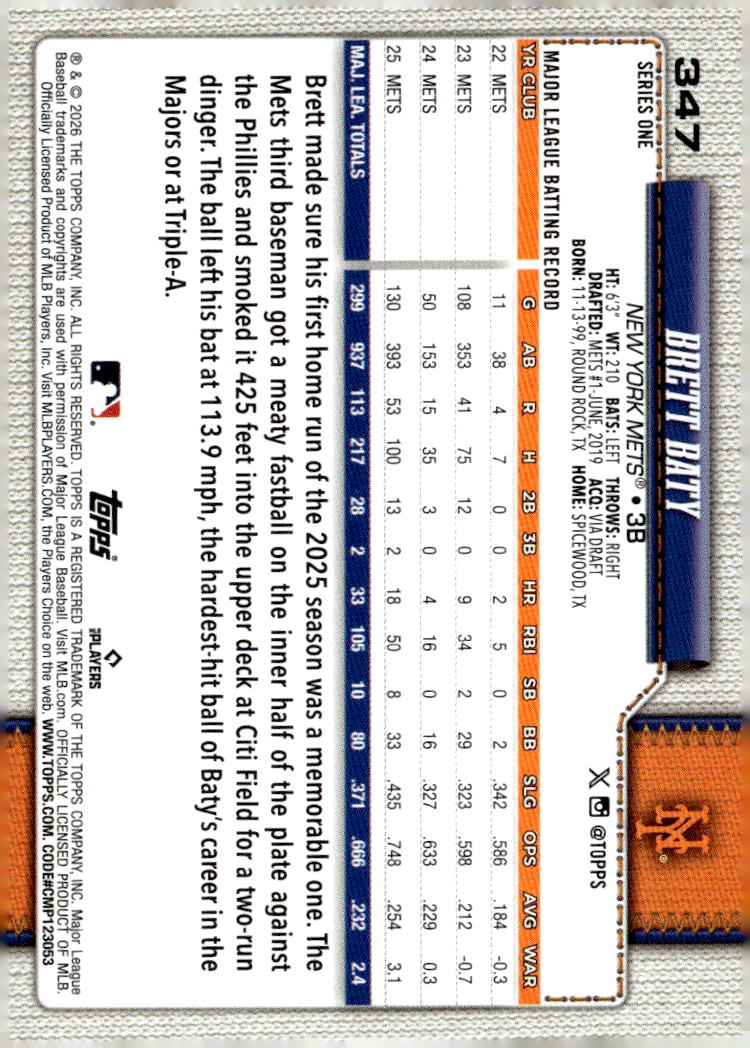 2026 Topps #347 Brett Baty