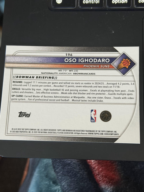 2025-26 Bowman #196 Oso Ighodaro